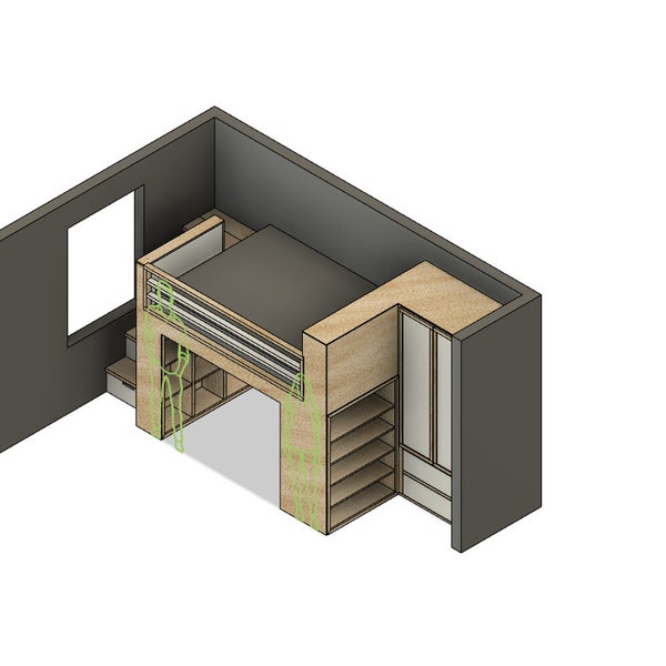 DIY Build Plans - Queen loft bed with stairs - Loft with storage - Bed with storage - Bed with cubbies