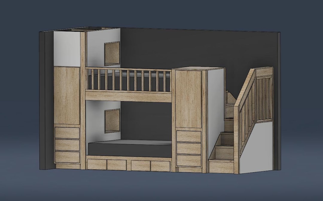 Full Over Full Bunk Bed With Stairs, Storage and Closet - DIY Build ...