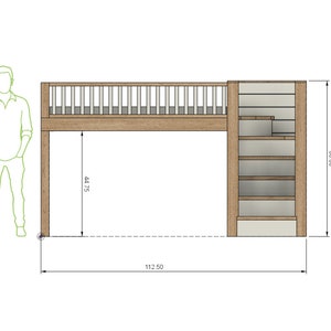 DIY Build Plan - Lower Full Loft with Stairs - Metric dimension build plans - Loft bed with stairs - Plan #070