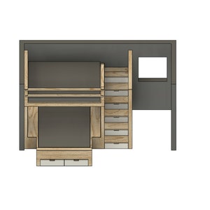 DIY Build Plans - Split Bunk Bed with Stairs - Full Upper/Full Lower - Bunk Bed with Drawers - Plan #080