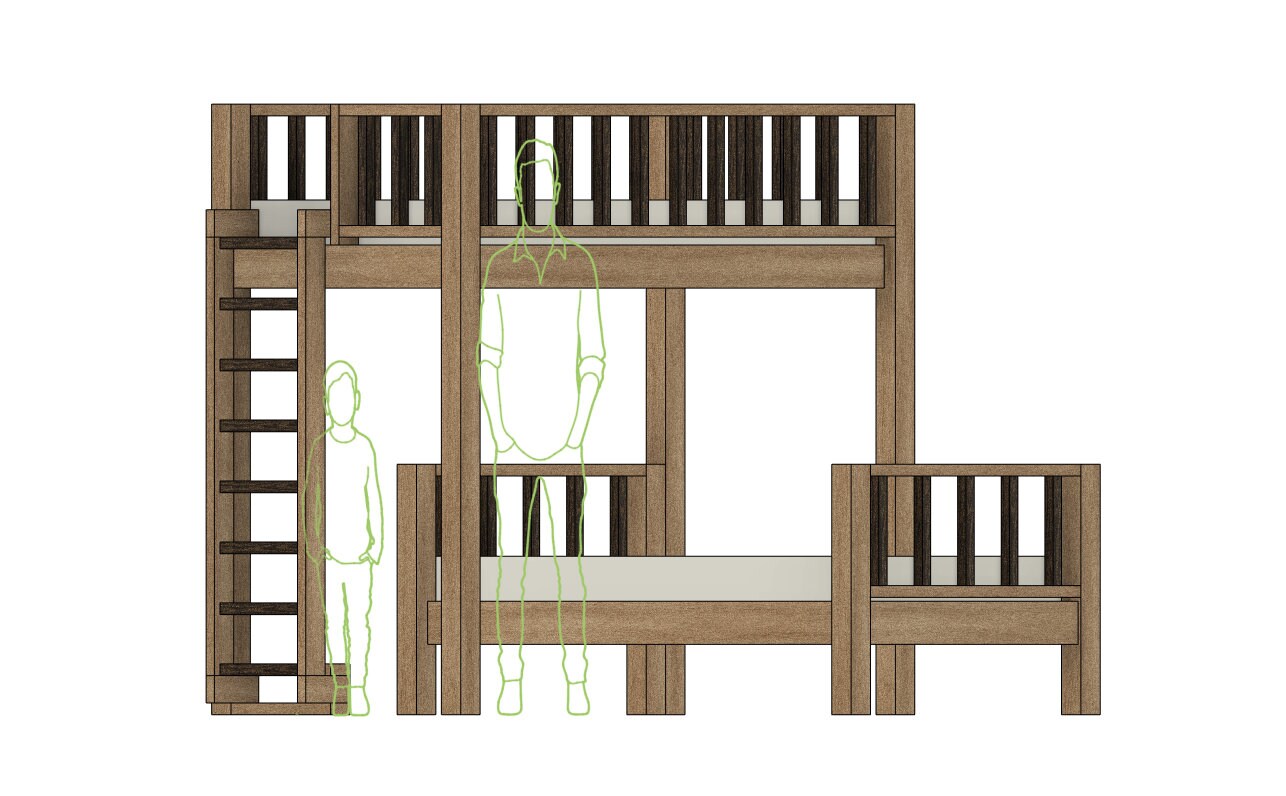DIY Build Plans Twin Split Bunk Bed Double Twin Loft and Bed Plan 054