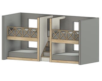 Niedriges Profil Quad Koje mit Treppe - Vierfach Etagenbett - Etagenbett mit Lagerungstreppe - DIY Baupläne - Plan #135