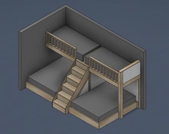 Quad Bunk Bed - Twin over Queen - DIY Build Plans (Metric & Imperial Dimensions) #079
