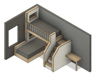 Twin Bunk Bed with Stairs & Desk DIY Build Plans