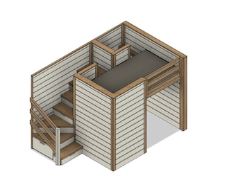DIY Bauplan - Zwillings-Loft mit Treppe, Stauraum, Schreibtisch, Regal und Leiter - Plan #069