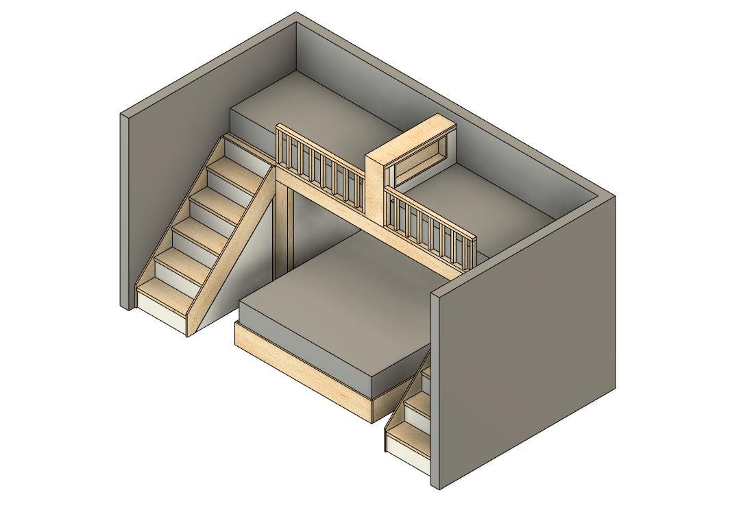 Twin XL Over King Bunk Bed With Stairs - DIY Build Plans - Plan #225 - Etsy
