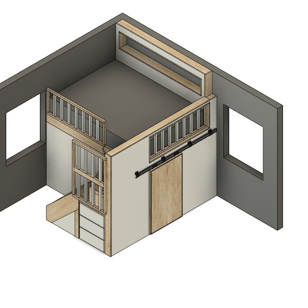 Queen Loft with Stairs, Drawers and Under Space - Bed with Storage - Bed with Stairs - DIY Build Plans