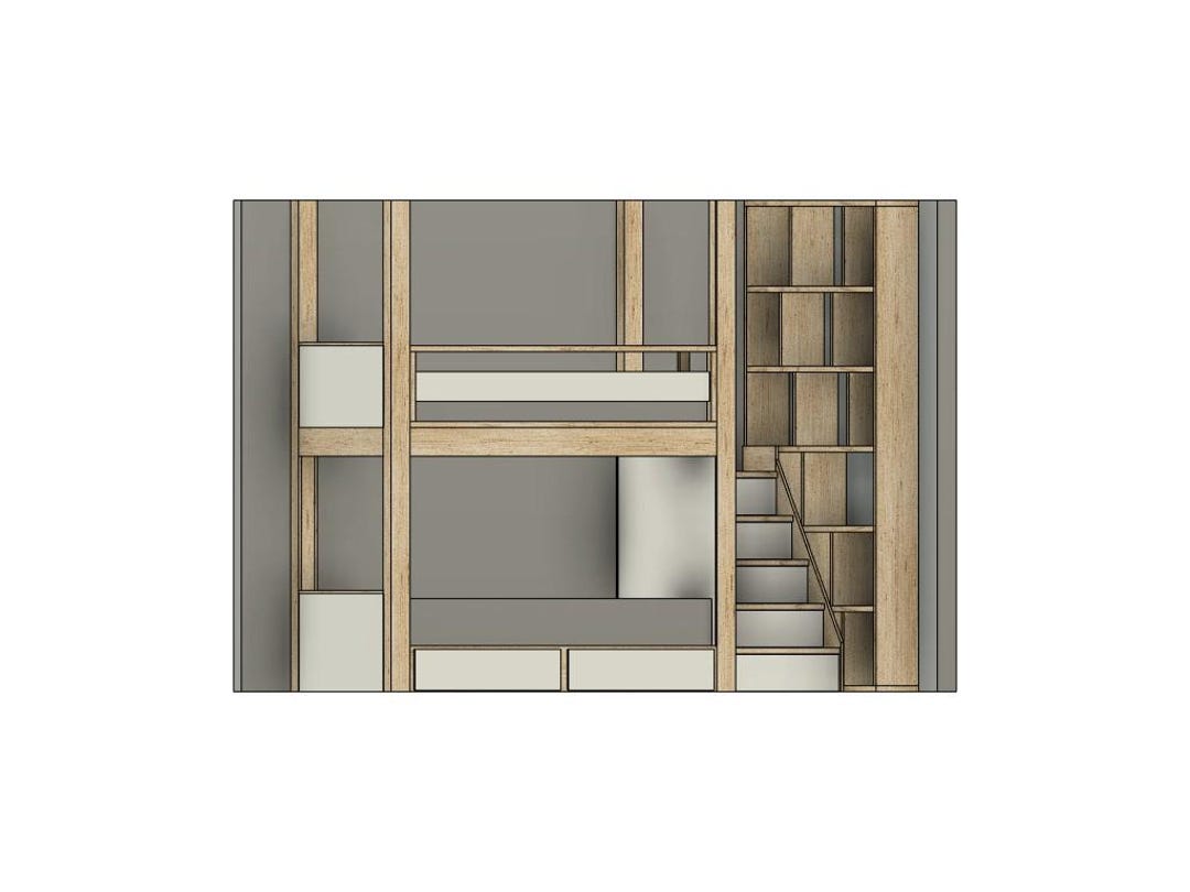 Queen Bunk Bed With Stairs & Drawers - DIY Build Plans - Etsy