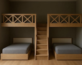 Quad bunk bed with stairs - Twin over Full Layout - DIY Build Plan - Plan #222