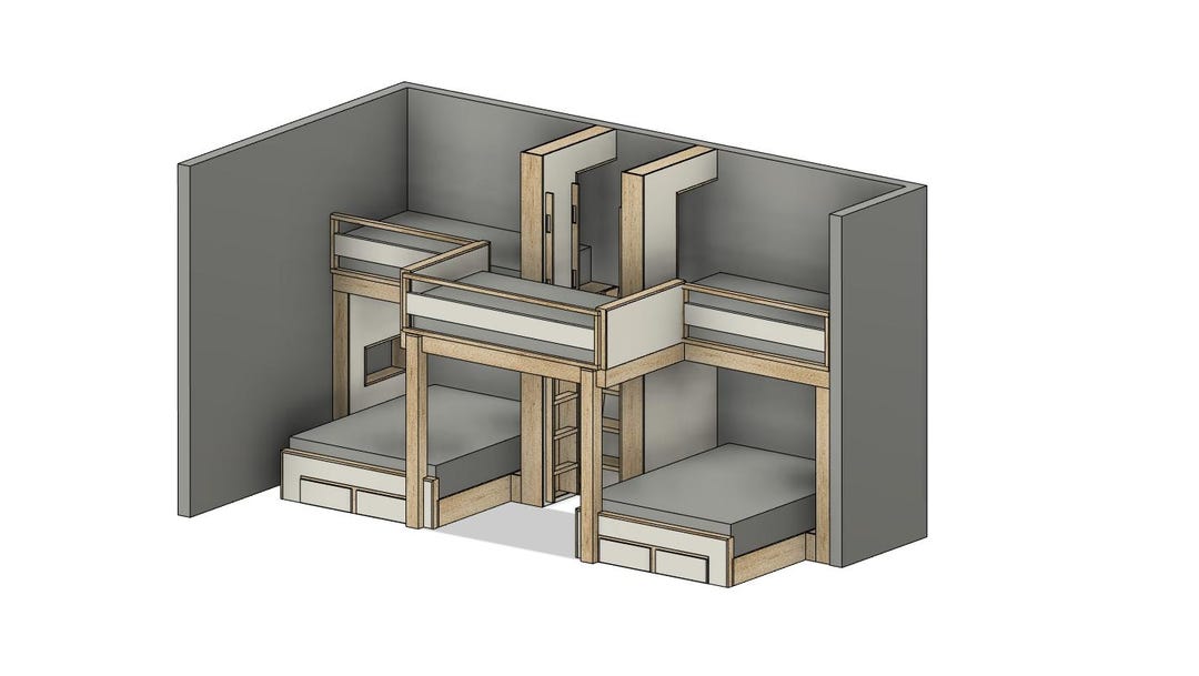 Triple Twin Over Double Queen Bunk Bed With Drawers - DIY Build Plans ...