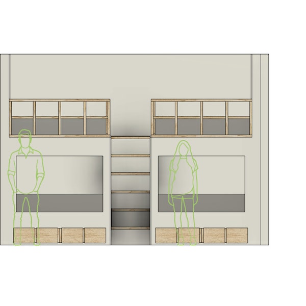 DIY Build Plans - Double Queen Bunk Bed with Stairs - Bunk Bed with Storage - Four Bed Bunk Design - Queen Bed Bunk Design #085