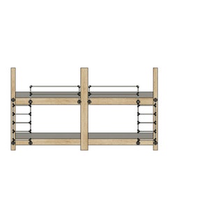 K&ouml;nnte beinhalten: Ein Holz-Hochbett mit einer Metallleiter und Gel&auml;ndern. Das Bett ist aus Naturholz gefertigt und hat ein schlichtes Design.