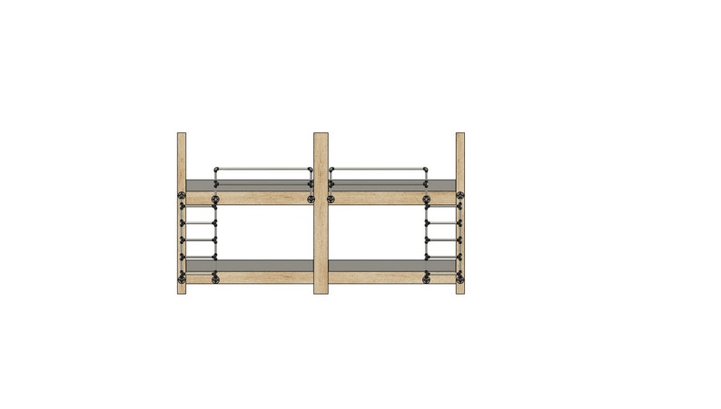 K&ouml;nnte beinhalten: Ein Holz-Hochbett mit einer Metallleiter und Gel&auml;ndern. Das Bett ist aus Naturholz gefertigt und hat ein schlichtes Design.