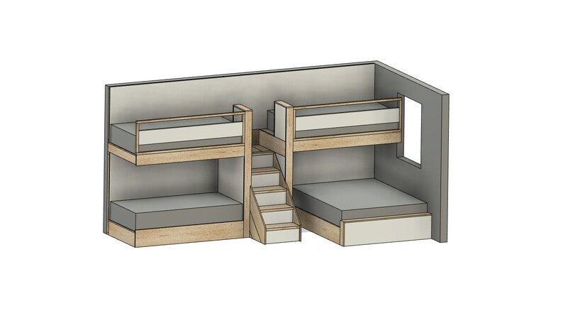Quad Bunk Bed With Stairs: DIY Build Plans (triple Twin & Queen) - Etsy