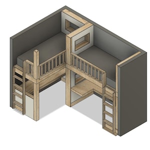 Built-in L-shaped Loft Bed - Loft for Twin XL - DIY Build Plans - Plan #217