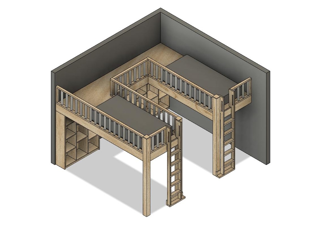 Twin Loft Bed DIY Build Plans: Side-by-side With Bookshelves - Etsy