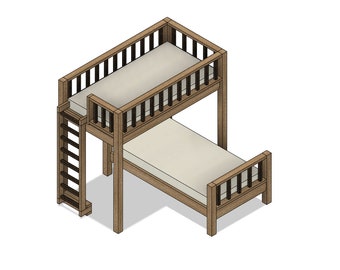 DIY Build Plans - Twin Split Bunk Bed - Double Twin Loft and Bed - Plan #054