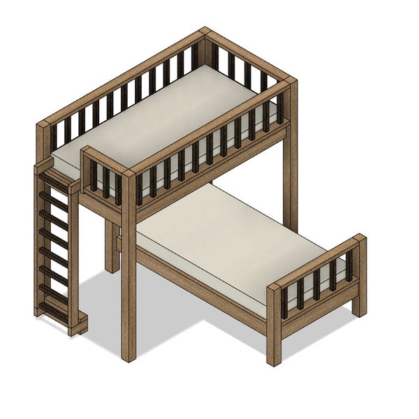 DIY Build Plans - Twin Split Bunk Bed - Double Twin Loft and Bed - Plan #054