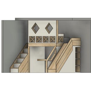 Twin Fort Loft with Stairs and Slide - Bed with storage and desk - Walled loft - DIY Build Plans - Plan #176
