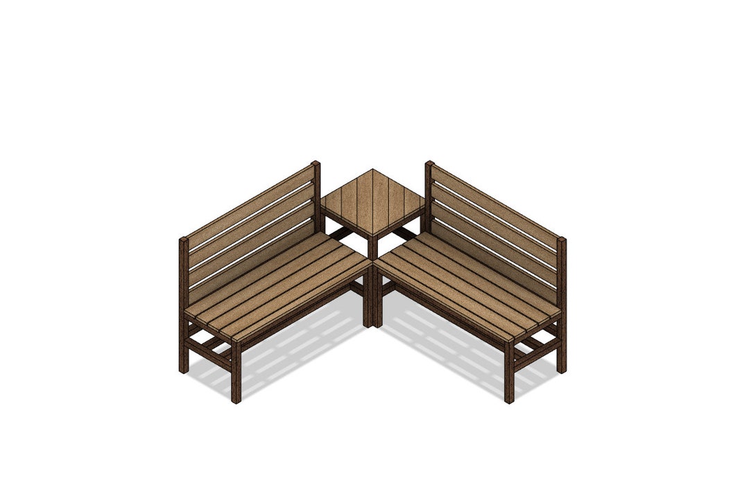 DIY屋外コーナーベンチの組み立てプラン - L字型ベンチデザイン（#036