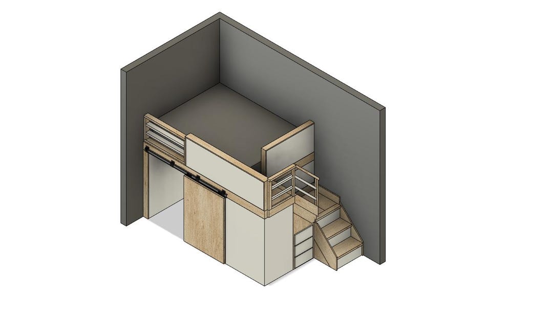 Queen Loft Bed With Stairs DIY Build Plans: Storage & Under Space (plan ...