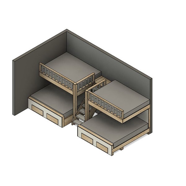 DIY Build Plans - Side-by-Side Queen over King Bunk Bed - Bunk Bed with Stairs - Bed with Storage Drawers