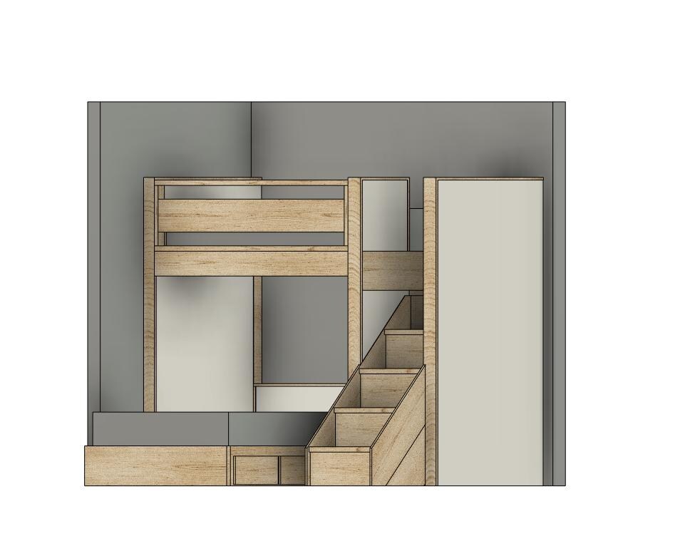 DIY Build Plans - Split Bunk Bed With Stairs - Twin Upper, Full Lower ...