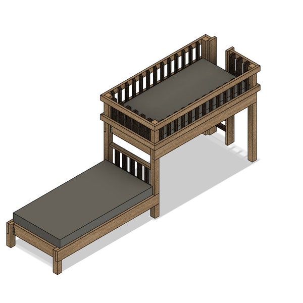 DIY Build Plans - Twin Offset Bunk Bed - Double Twin Loft and Bed - Plan #086