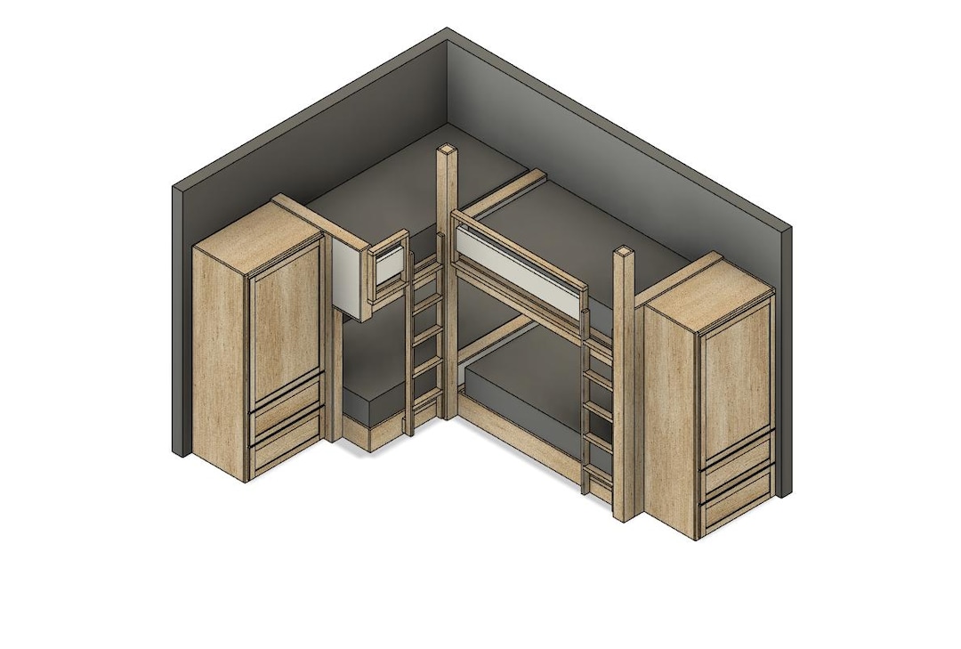 Corner Quad Twin Bunk Bed With Storage - DIY Build Plans - Etsy
