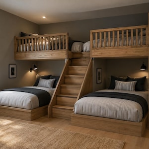 Quad Bunk Bed - Twin over Queen - DIY Build Plans (Metric & Imperial Dimensions) #079