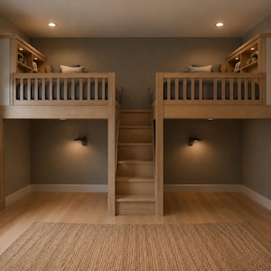 Side by Side Full Loft Bed Plans | DIY Built-In Loft Bed PDF | Digital Woodworking Plans | Build Plan #262