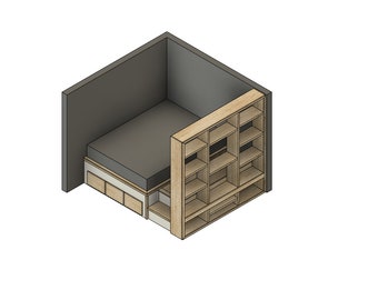 Plans de construction DIY pour grand lit plateforme : avec tiroirs et étagère