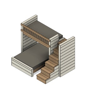 DIY Build Plans - Split Bunk Bed with Stairs - Twin upper, Full lower - Plan #049