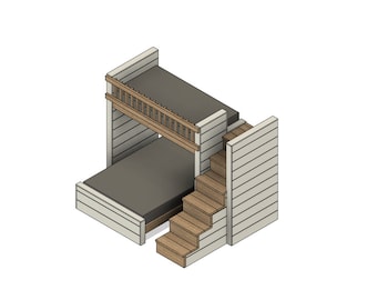 DIY Build Plans - Split Bunk Bed with Stairs - Twin upper, Full lower - Plan #049