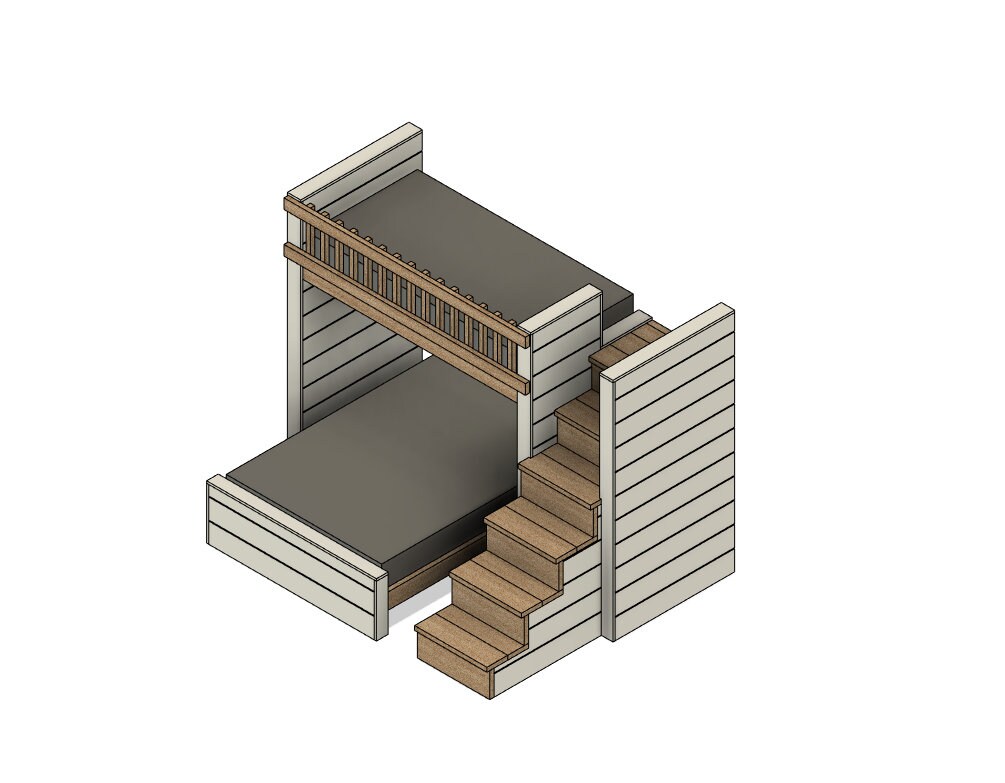 DIY Build Plans - Split Bunk Bed With Stairs - Twin Upper, Full Lower ...