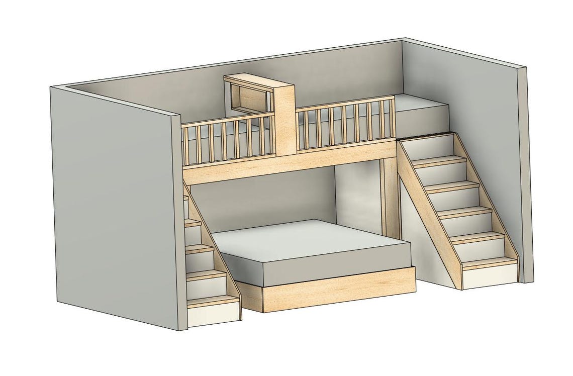 Twin XL Over King Bunk Bed With Stairs - DIY Build Plans - Plan #225 - Etsy