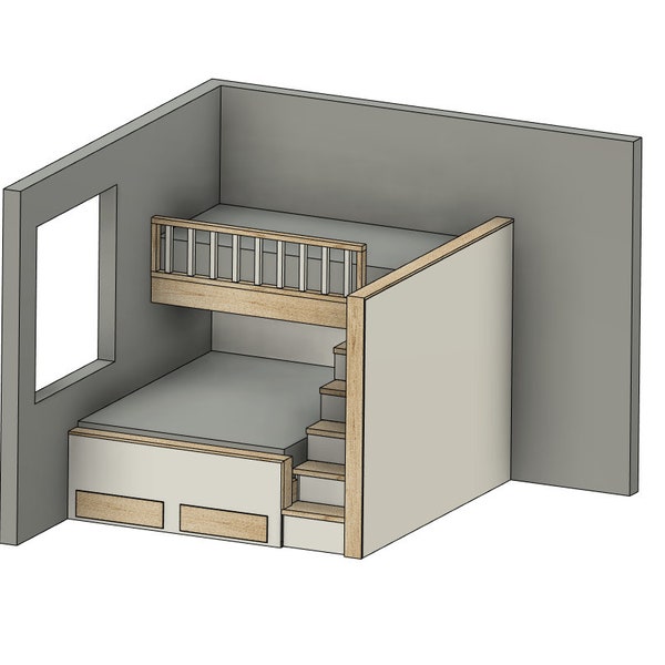 DIY Build Plans - Bunk Bed with Stairs - Twin XL Upper and Queen Lower - Bunk Bed with Drawers