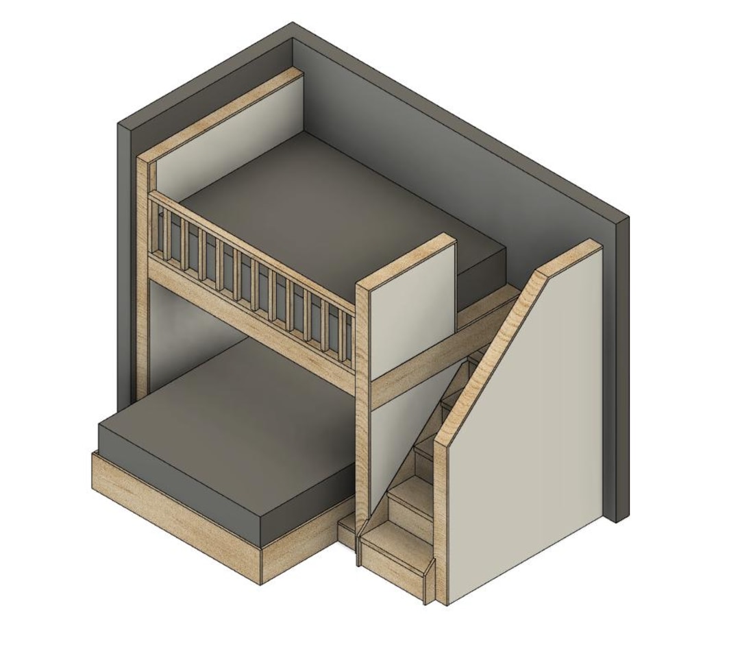 DIY Build Plans - Split Bunk Bed With Stairs - Full Upper, Queen Lower ...