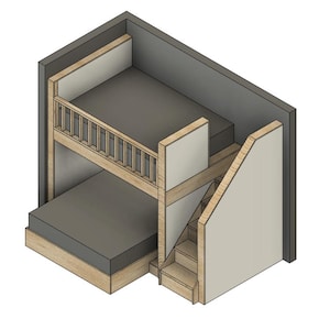 DIY Build Plans - Split Bunk Bed with Stairs - Full upper, Queen lower - Plan #048