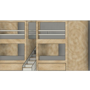 DIY Build Plans - Side-by-Side Bunk Bed for Queen Mattresses, Twin Trundle - Bunk Bed with Stairs - Bunk Bed with Trundle - Plan #171