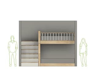 Twin XL over Queen Bunk Bed with Stairs - DIY Build Plans