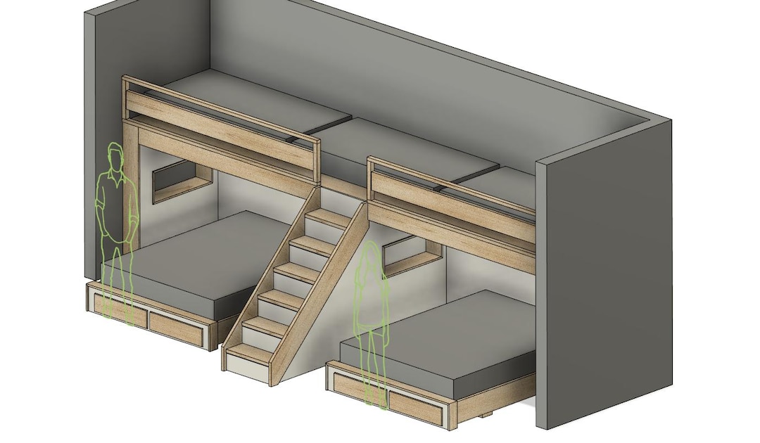 Triple Twin & Double Queen Bunk Bed With Storage - DIY Build Plan ...