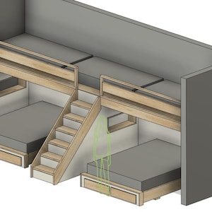 Triple Twin & Double Queen Bunk Bed with Storage - DIY Build Plan (METRIC ONLY)