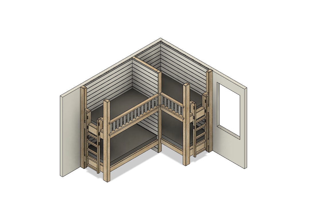 DIY Build Plans 'L' Shaped Corner Bunk Bed Quad Bunk Bed Twin Bed Bunk