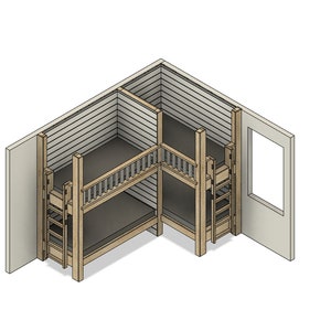 DIY Build Plans - 'L'- Shaped Corner Bunk Bed - Quad Bunk Bed - Twin Bed Bunk Bed - Plan #074