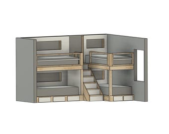 Quad Twin Bunk Bed DIY Build Plans: L-Shaped Corner Design