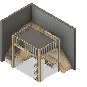 Full Size Loft Bed With Stairs, Slide & Desk - DIY Build Plans - Etsy
