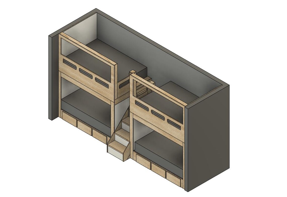 Quad Full Bunk Bed With Stairs & Storage Drawers - DIY Build Plans - Etsy