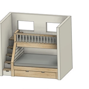DIY Build Plan - Bunk Bed with Under Trundle Bed - Twin XL Upper, Queen Lower, Twin Trundle Bed - Plan #077