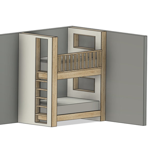 Plans de construction à faire soi-même - Lit superposé double sur lit superposé - Lit superposé avec étagères